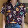 Рубашка мексиканская женская с рисунком сахарного черепа, блузка с короткими рукавами и пуговицами, летняя женская рубашка 2000 года