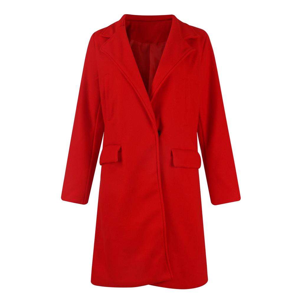 Женское осенне-зимнее длинное шерстяное пальто со скрытыми пуговицами