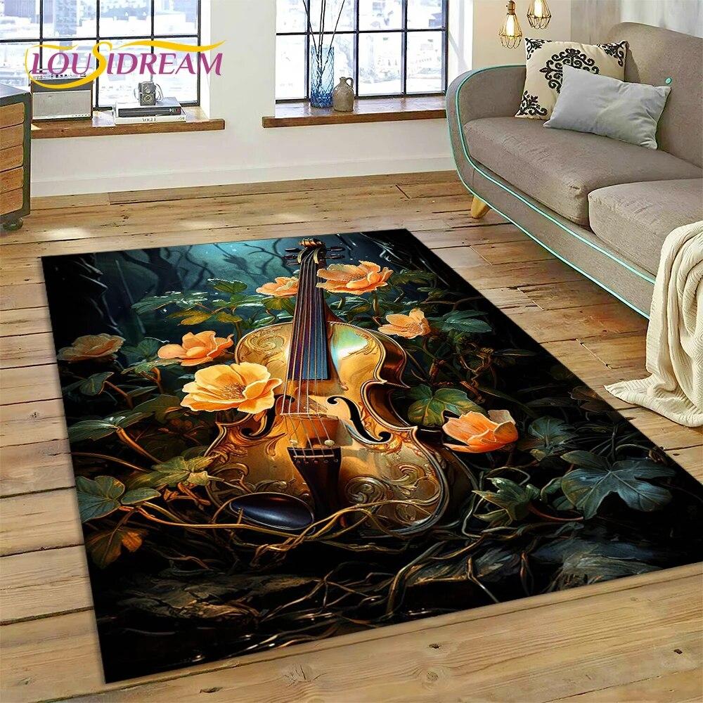 Violin Cello Dream Music Instrument Area Rug,Carpet Rug for Home Living Room Bedroom Sofa Doormat Decor,kids Non-slip Floor Mat