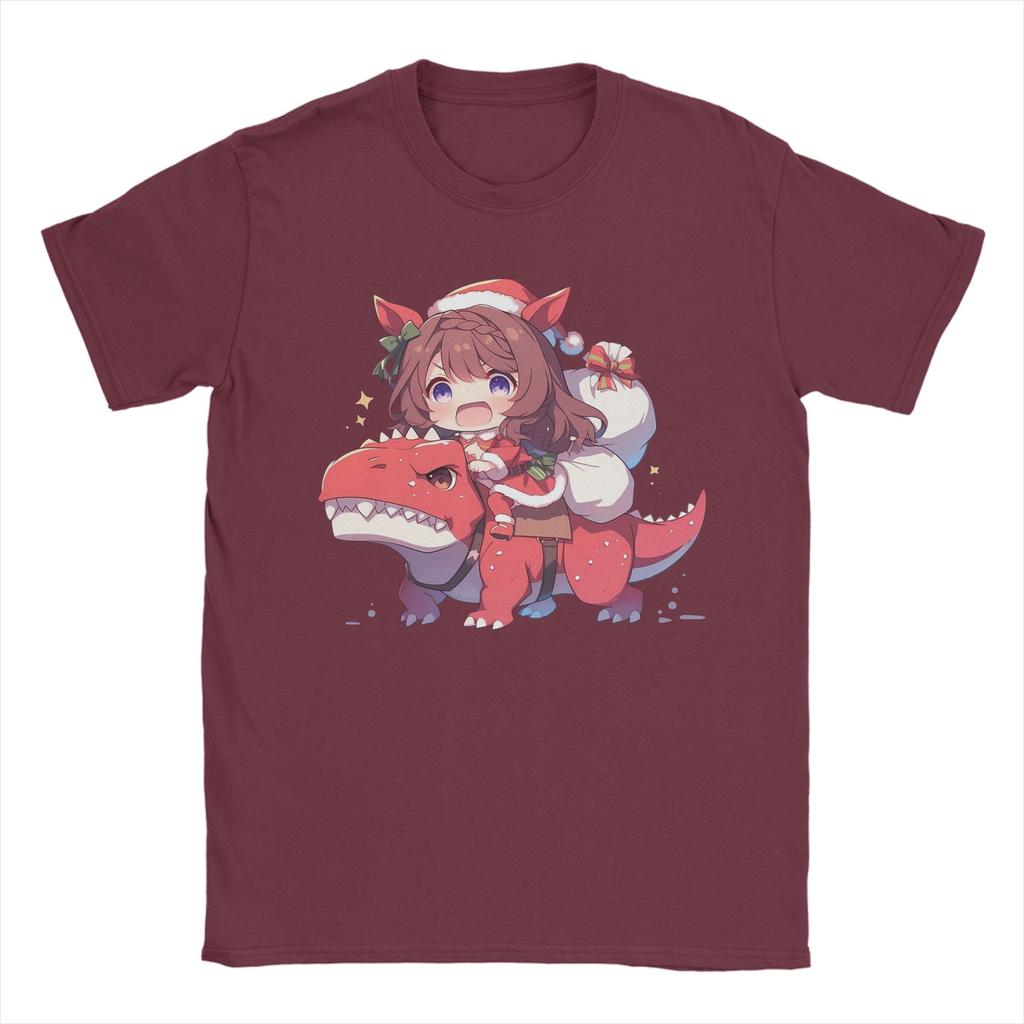 Christmas Super Creek Riding Dinosaur T Shirt Men Pure Cotton T-Shirts Crewneck Uma Musume Tees Short Sleeve Clothes