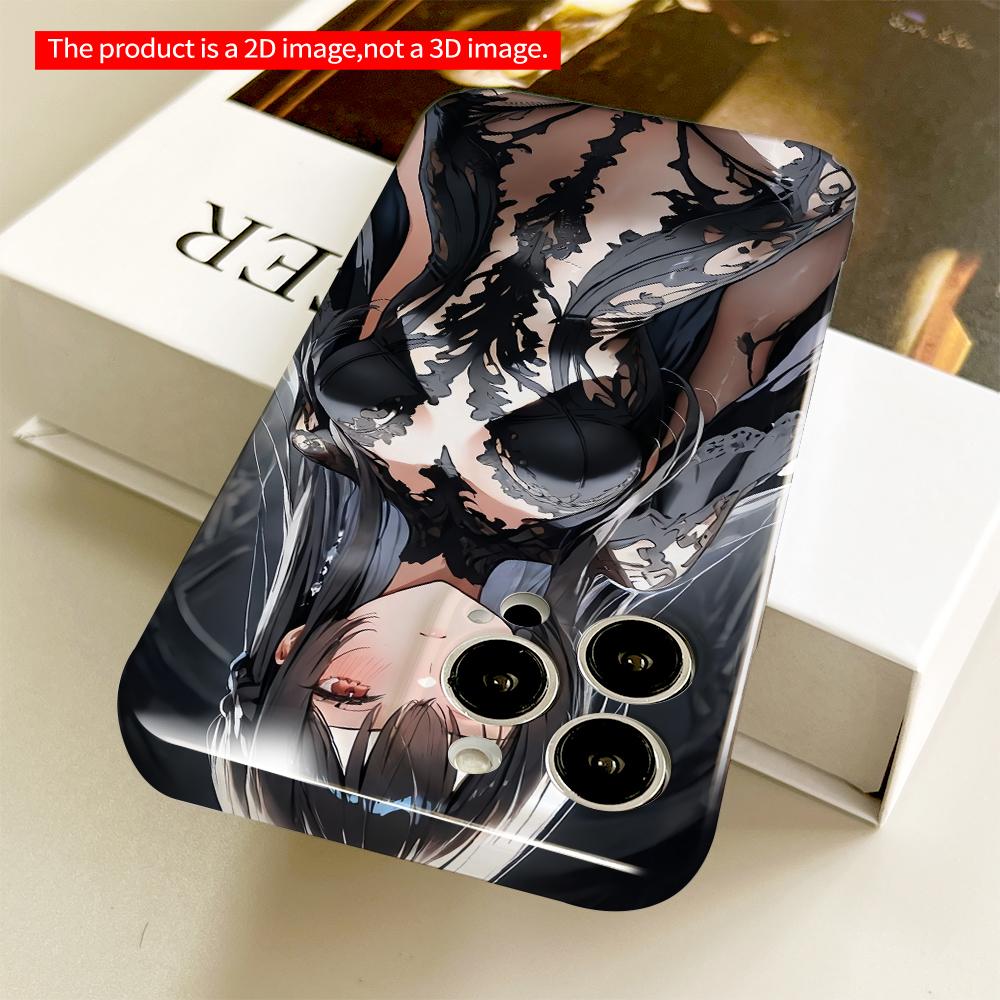 2DFlat Elegant Black Lace Dress Anime Girl Phone Case All inclusive film hard phone case, compatible with iPhone 18 Pro Max 17 16 15 14 13 12 11
