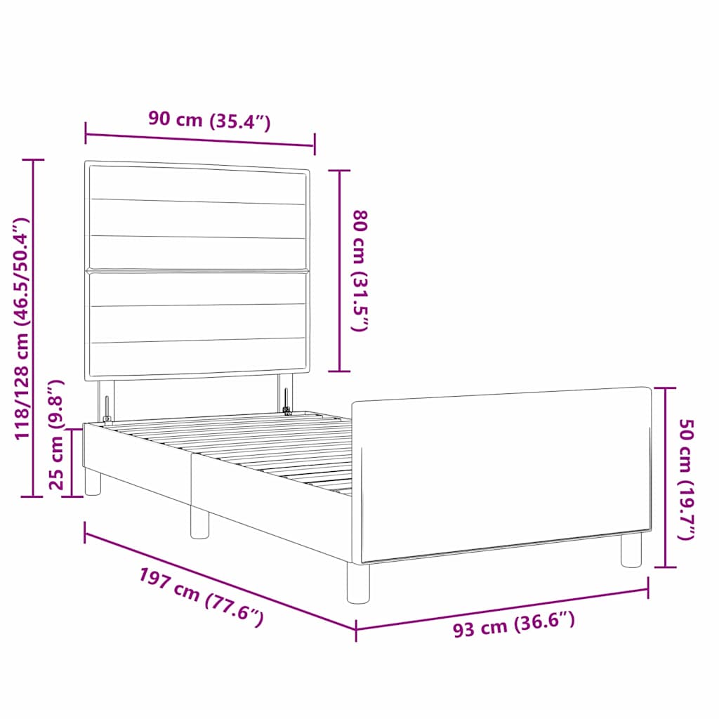 Bed Frame with Headboard Dark Brown 90 x 190 cm Fabric