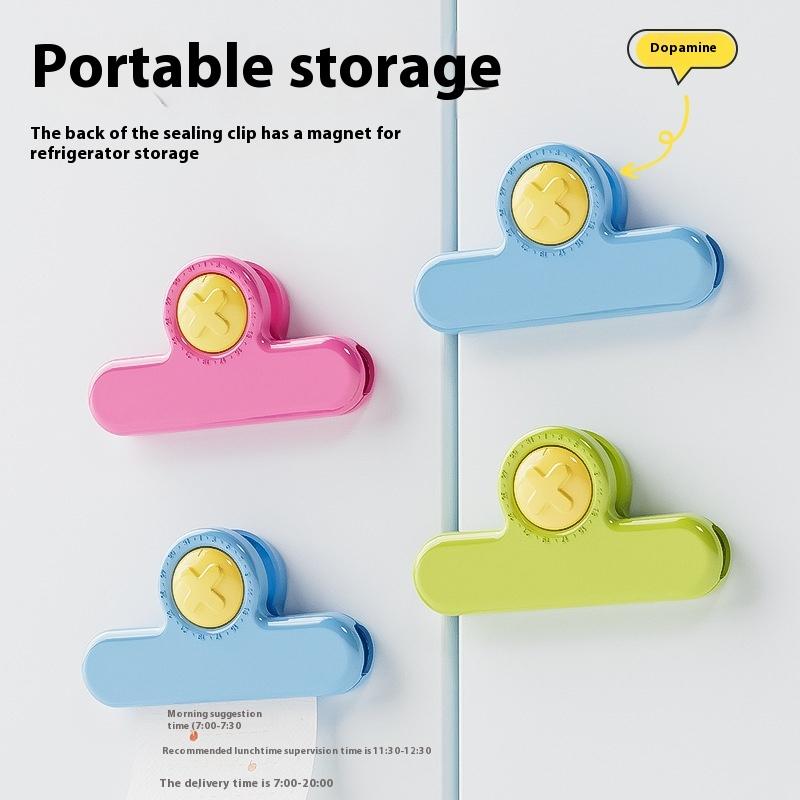 Creative Magnetic Timing Bag Sealing Clip Dopamine Moisture-proof Snack Chip Clamp With Date Circle Food Fresh-keeping Sealer