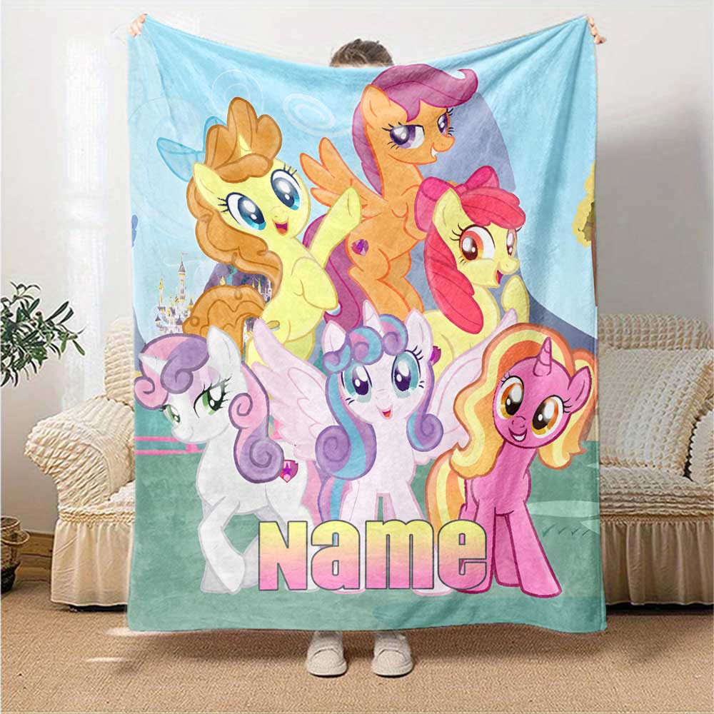 Little Pony (5) Customize Text Blanket Lightweight Personalized Blanket Comfortable Great for Sofa Livingroom Picnics Home Decor Four Seasons Universa