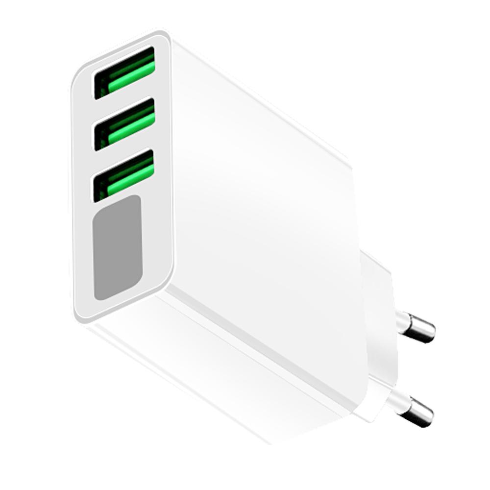 Зарядное устройство USB 45 Вт со светодиодным цифровым дисплеем, зарядное устройство для телефона, 3 порта, быстрая зарядка для iPhone, Samsung, Xiaomi, вилка ЕС, настенное зарядное устройство