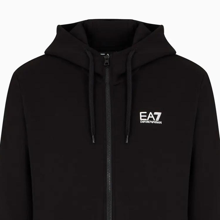 Emporio Armani EA7 Осень/Зима 24 Худи на молнии с принтом-логотипом из букв, с длинным рукавом, повседневный спортивный костюм, мужской костюм, черный 8NPV68-PJVTZ-1200
