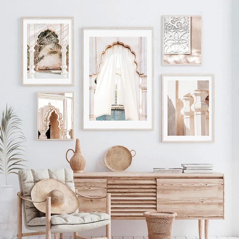 Modern Posters Canvas Painting Moroccan Mosque Building Arch Door Wall Art Print Picture Living Room Interior Home Decorative