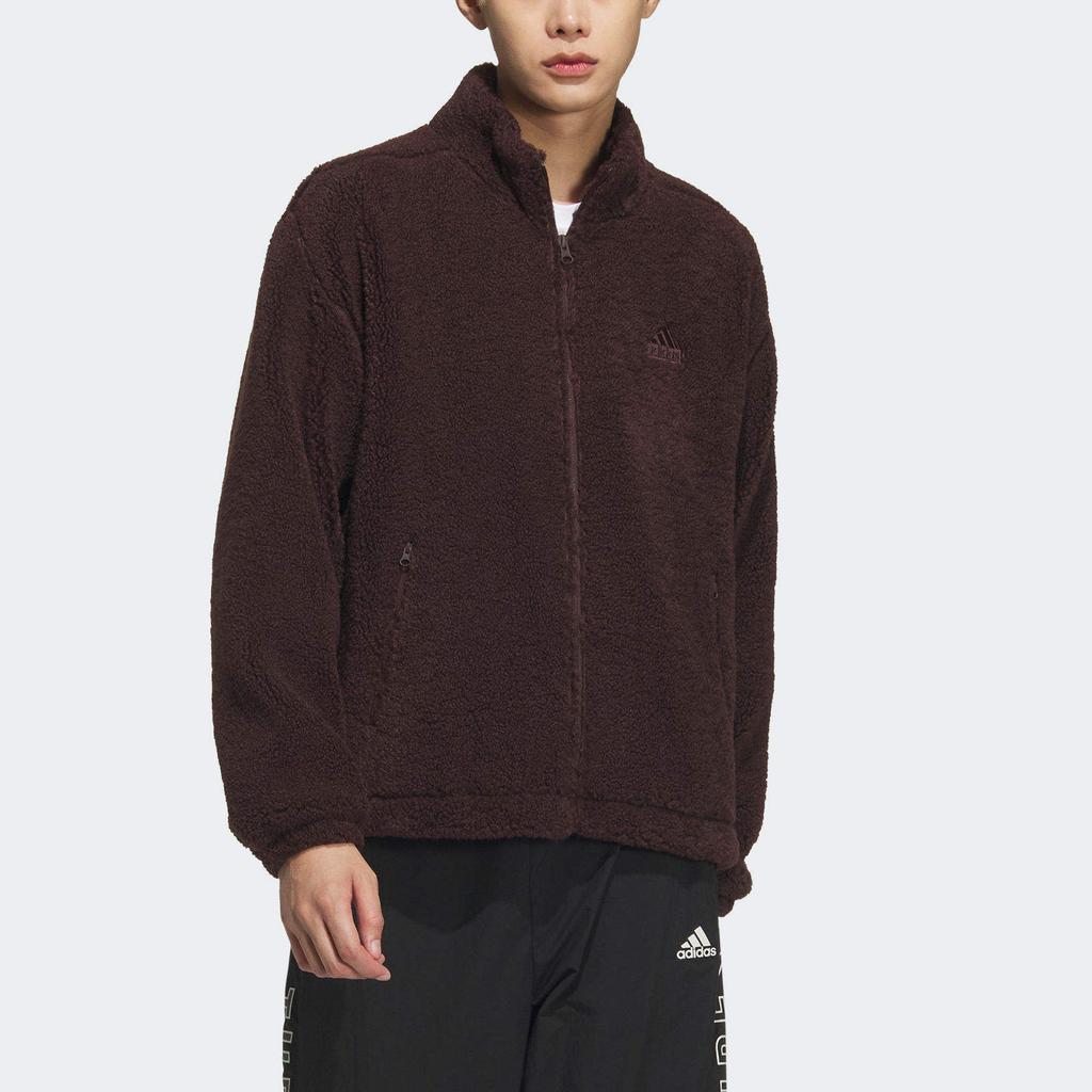 Adidas Sport Performance FW24 ST Теплая Смешанная Ткань Логотип Однотонный Воротник-стойка Молния Удобная Флисовая Куртка Мужская Куртка Коричневая JI8620