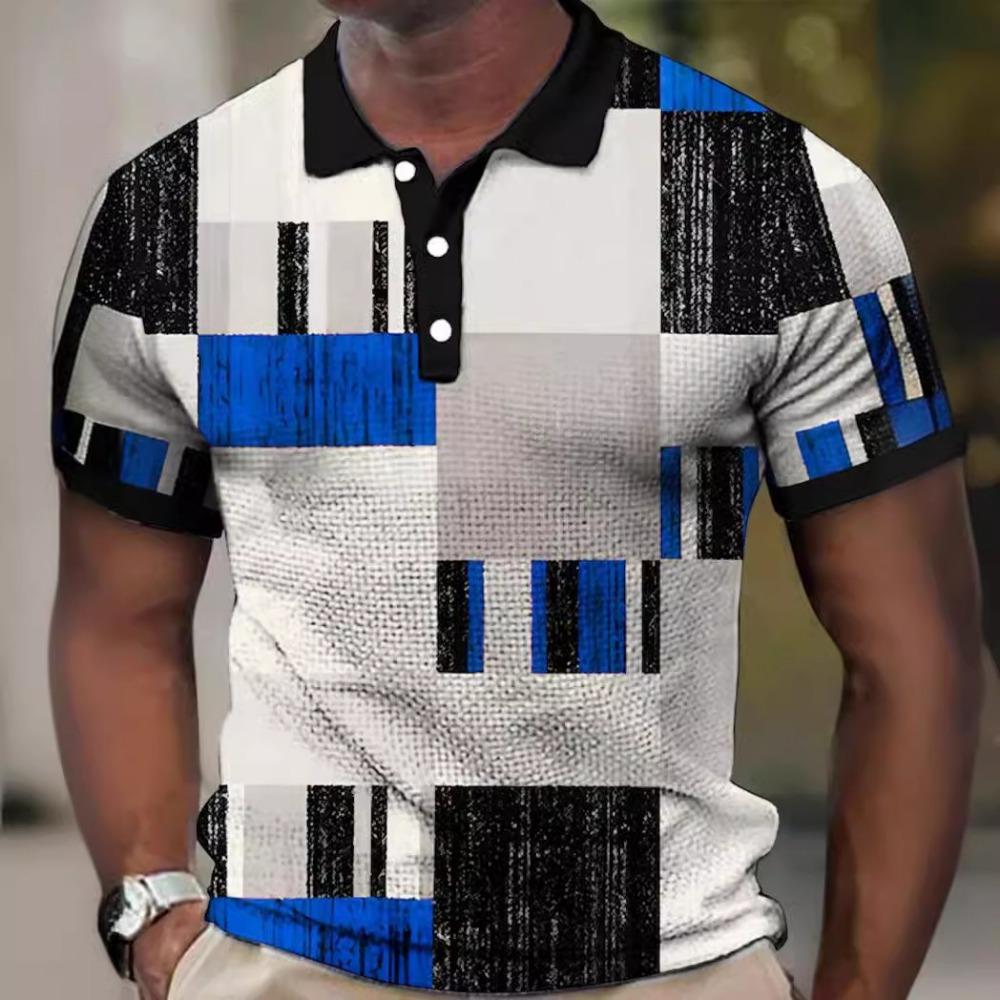 Модная мужская повседневная рубашка-поло с блочной вставкой и 3D-цифровой печатью
