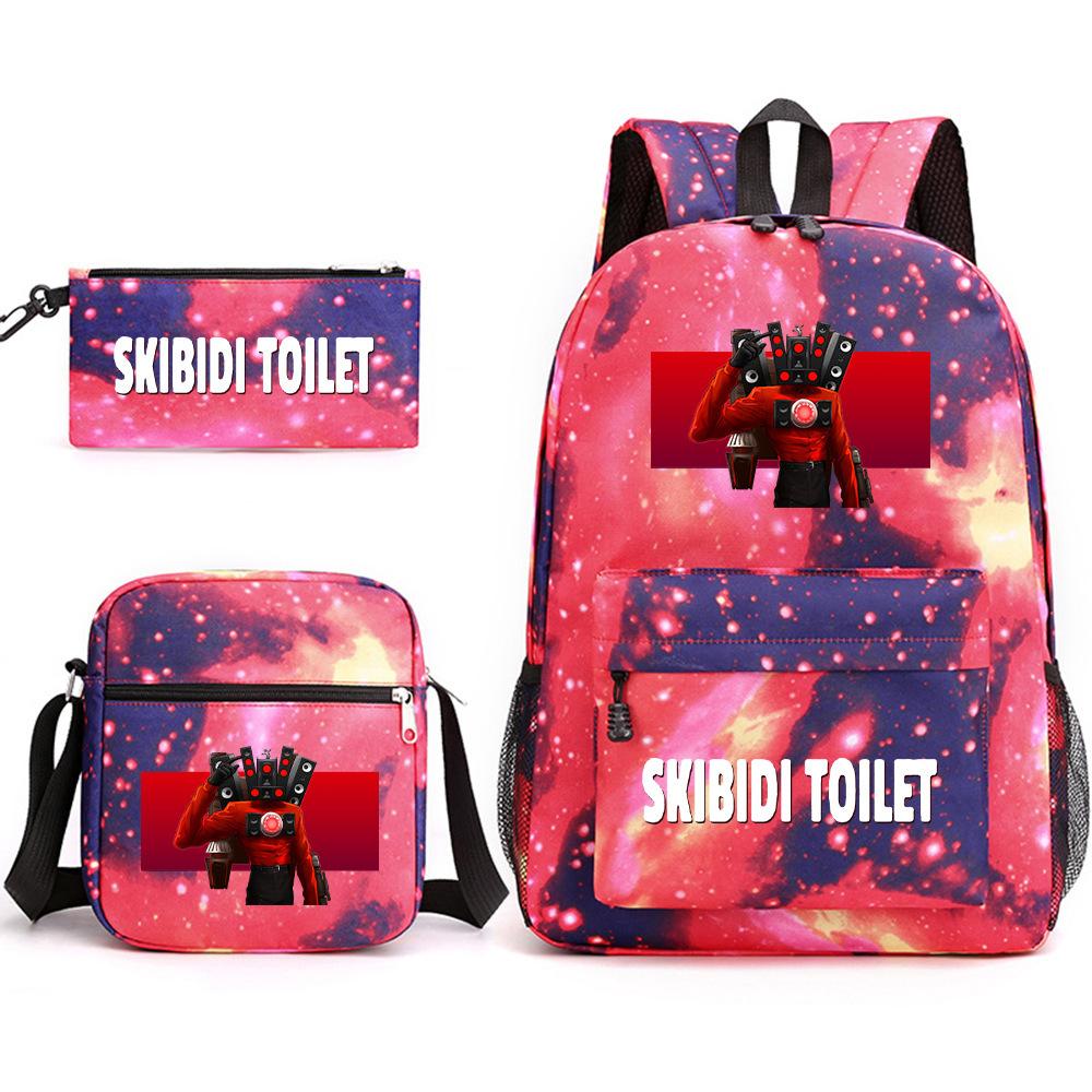 Набор Skibidi Toilet из трех предметов для ученика начальной школы, ученика средней школы, школьная сумка, рюкзак большой емкости для путешествий