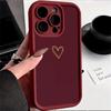 Бордовый чехол для телефона с узором 'Золотое Сердце' Для iPhone 17 11 12 13 14 Plus 15 16 17 Pro Max XS X XR Plus 16E 17 Air Мягкий чехол