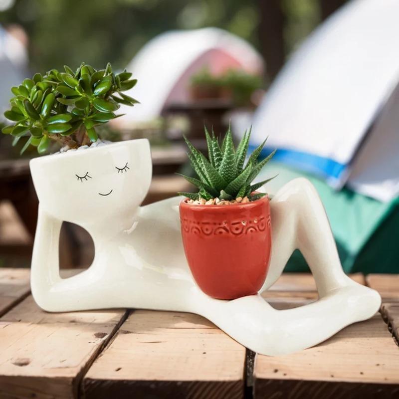 Funny 2-in-1 Indoor Plant Flowerpot with Drainage Hole and Plug, Universal Succulent, Cactus, Desktop Decoration Ornament
