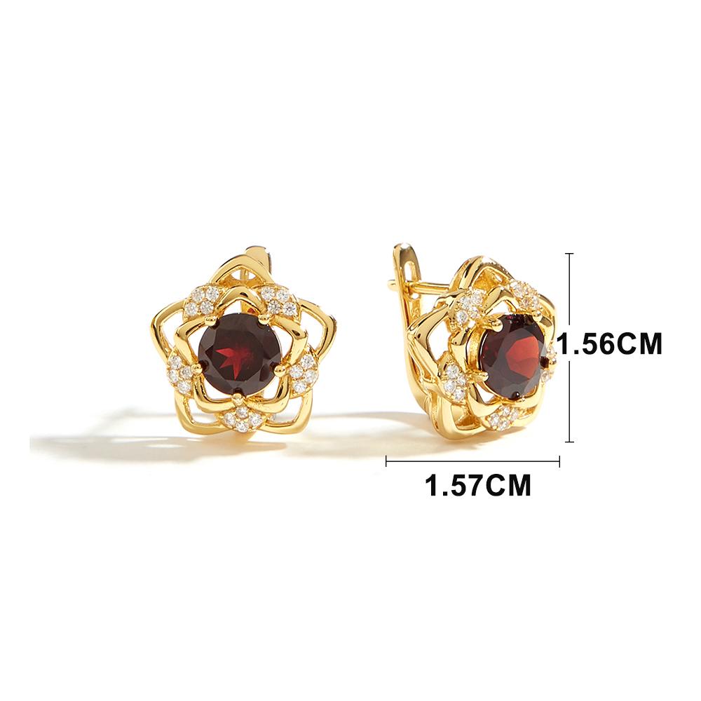 925 Sterling Silver Jewelry Set Flower Design Yellow Clasp Earring Ring Natural Red Garnet Gemstones Fine Jewelry for Women Girls Gift