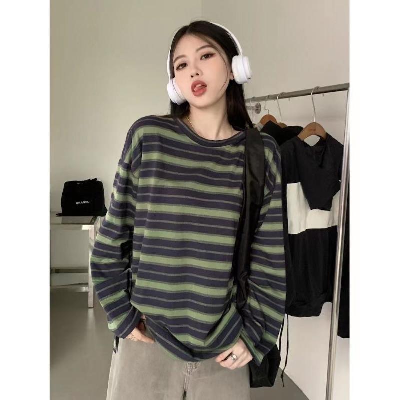 Женская полосатая футболка Harajuku, большие размеры, корейские модные топы Y2k, эстетические футболки с длинными рукавами, повседневная футболка в стиле хиппи