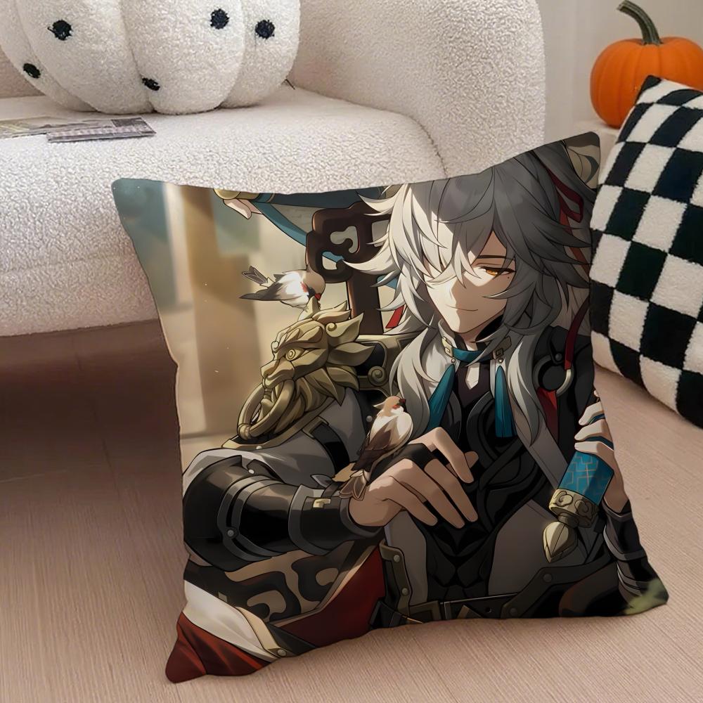 JJing Yuan Star Rail Hit Game Character Cushion Cover Throw Pillow Cover Hidden Button Durable Polyester Chair Cushion