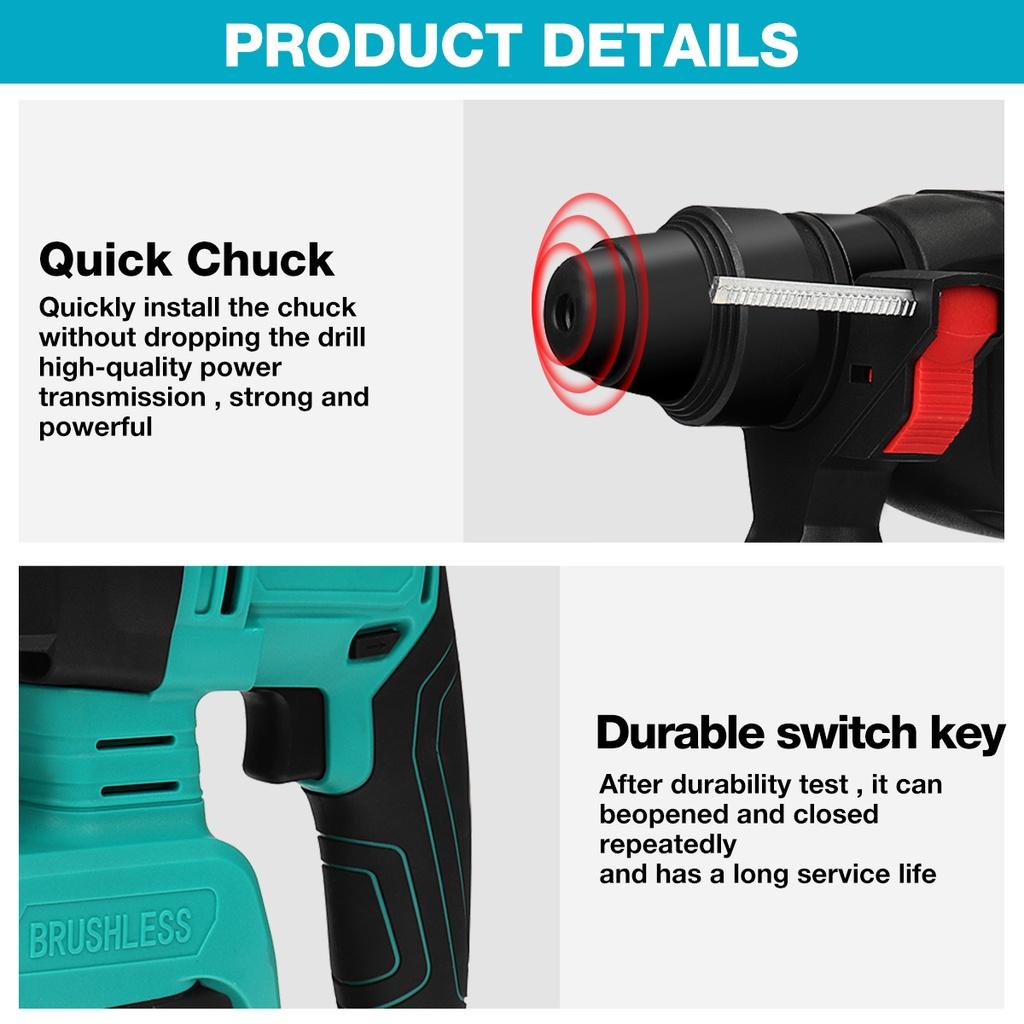 Бесщеточная роторная дрель-перфоратор Аккумуляторный электрический молоток Ударная дрель для аккумулятора 18 В