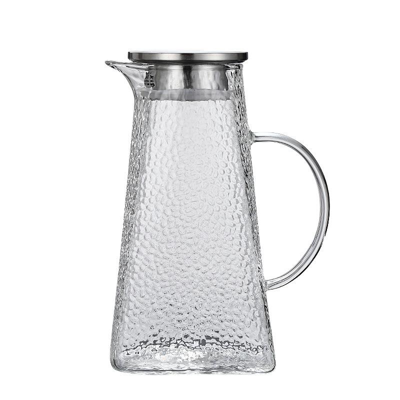 Прозрачный стеклянный чайник для холодной воды с молотковым узором, высокоборосиликатный, большой емкости, со стальной крышкой, для сушки и кипячения воды, квадратный чайник для сока