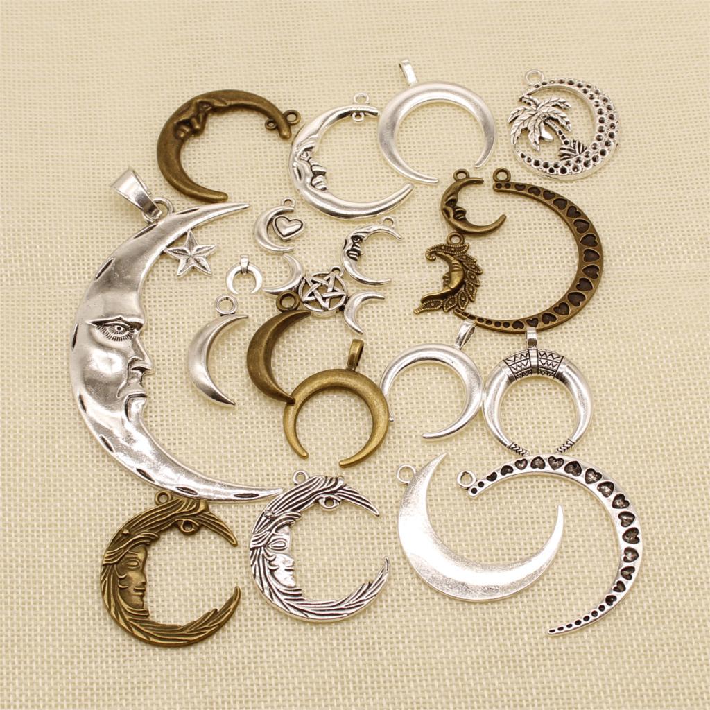 6 Pieces Pendant Moon Mix Charm Pendant Metal Single Charms Jewelry Findings