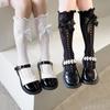 Summer Kids Girl Long Socks Black White Color Lolita Stockings Bow Lace Japanese JK Calf Sock Princess Children Stocking