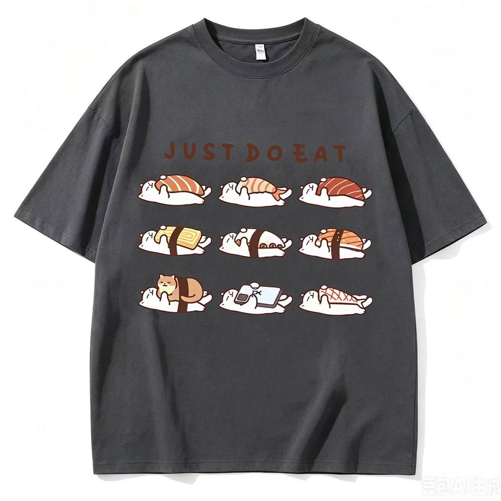 Just Do Eat Funny Cat Meme Graphics T-shirt Men Women Casual Y2K Cotton T-shirt Hip-hop Plus Size Tops Teenagers T-shirts Unisex