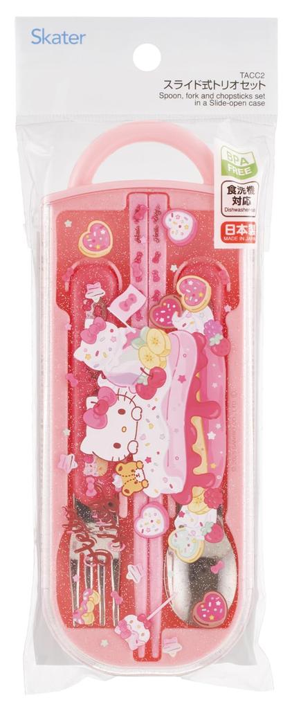 Skater Bento Chopsticks Trio Set with Sanrio Hello Kitty Fancy Snacks for Children's (Chopsticks, Spoon, Fork, 16.5cm) Design, & Sweets, Girls,