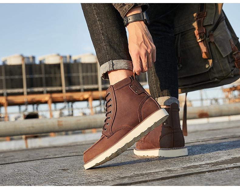 Мужские кожаные ботинки Martin цвета хаки American Retro 875 — желтые ботинки средней высоты в британском стиле.