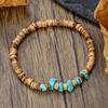 Браслет из кокосовой скорлупы с бусинами, женский богемный браслет из гальки бирюзово-голубого и золотистого цвета