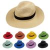 Foldable Wide Brim Raffia Panama Straw Sun Hat with Square Buckle - Breathable, UV Protection for Outdoors
