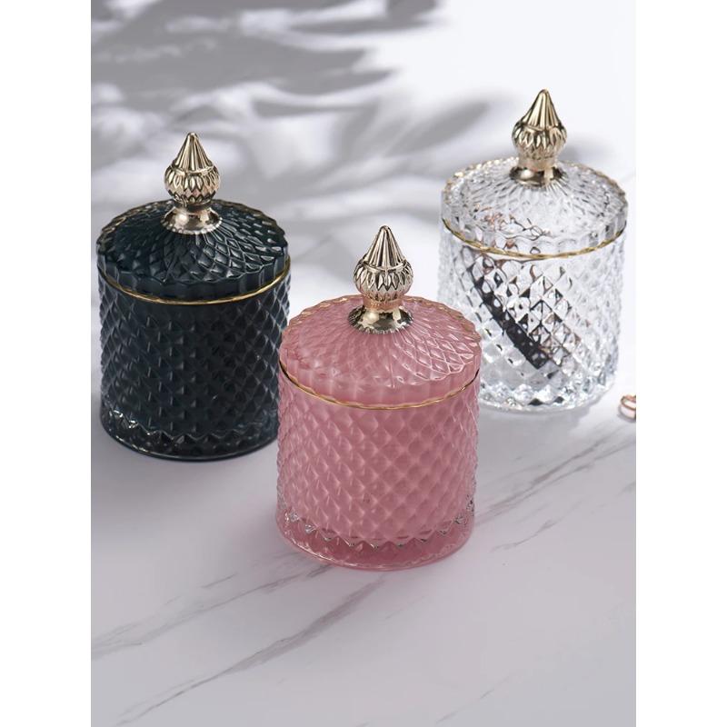 Скандинавские украшения для ванной комнаты, органайзер для макияжа, контейнеры, стеклянная коробка для хранения ювелирных изделий, органайзер, держатель для ватных дисков, держатель для ватных тампонов