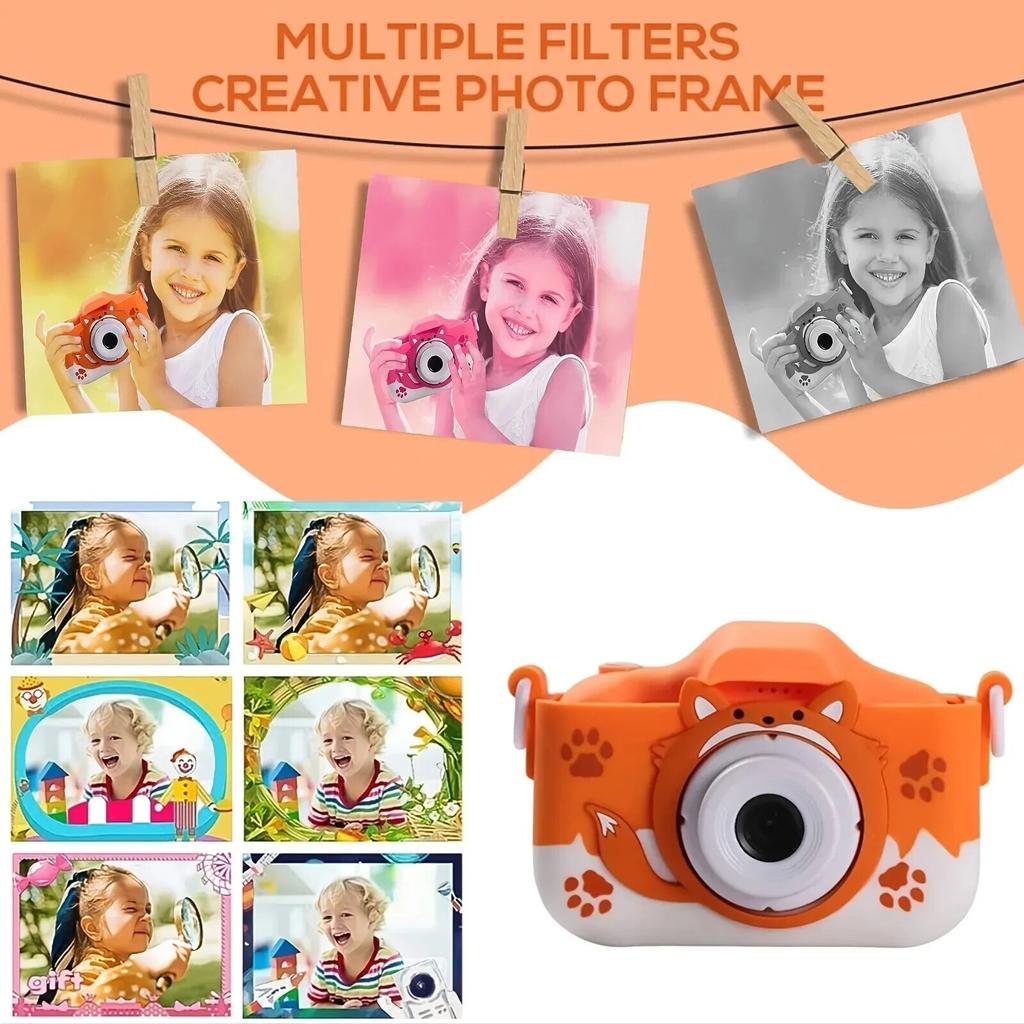 40MP HD Dual Lens Digital Kids Orange Fox Camera, Little Selfie Cameras Toys, Christmas Birthday Gifts For 6-12 Years Boys Girls