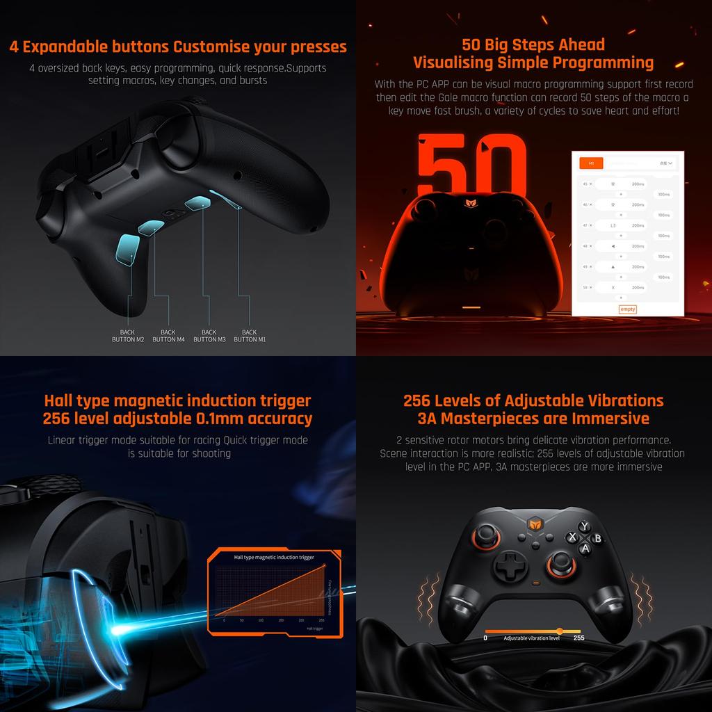Wireless BIGBIG WON Gale PC Motion Hall Effect 4 Custom Wireless Gaming Controller for Controller, Controller, Aiming, Triggers, Buttons, App,