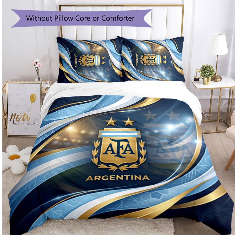 Argentina Football Printed Bedding 3 Piece Set Cozy Breathable Bed Cover Set as Housewarming Holiday Gift