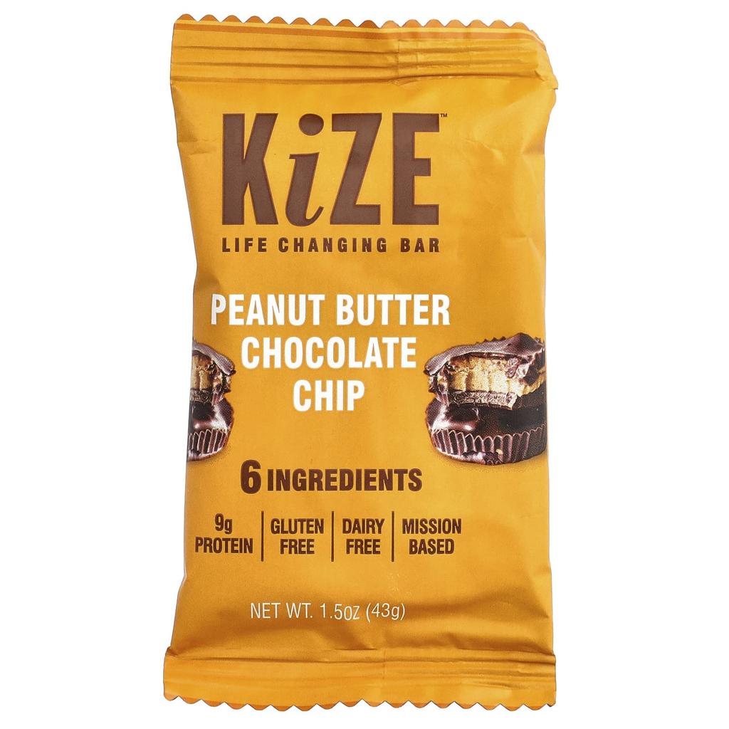 KiZE Life Changing Bar, Peanut Butter Chocolate Chip, 10 Bars, 45g (1.6oz) Each