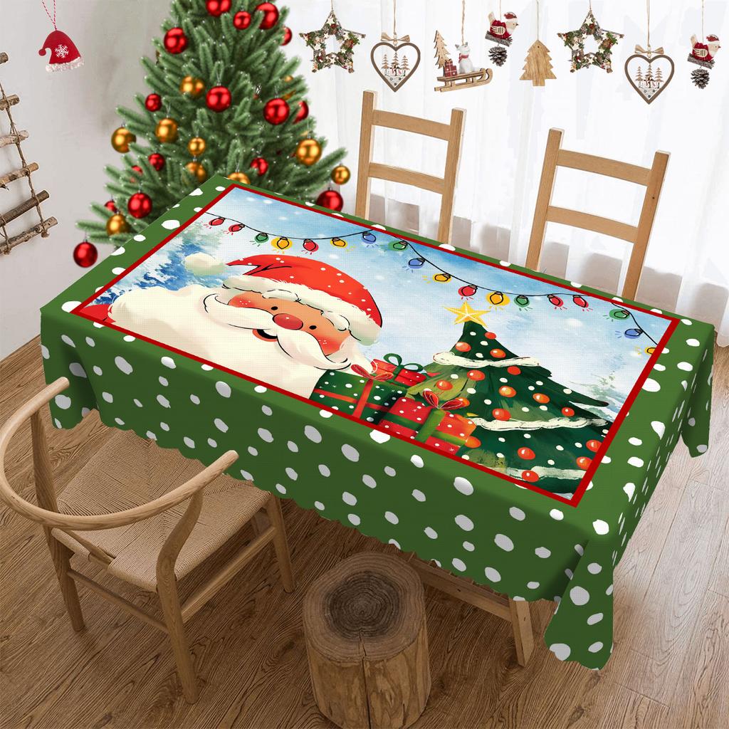 1 штука рождественской круглой и прямоугольной скатерти, различных размеров, с принтом Санта-Клауса и рождественской елки, зеленая скатерть в зеленый горошек, S