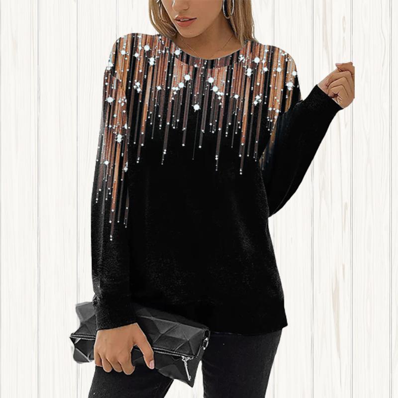 Women Autumn Tops Loose Cat Colorful Meteor Print Causal Long Sleeve T-shirt Top Blouse