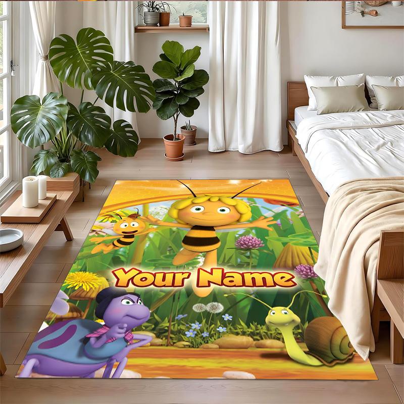 Crystal Velvet Rug Custom Name Text, Soft Non Slip Floor Mat Home DecorDie Biene Maja