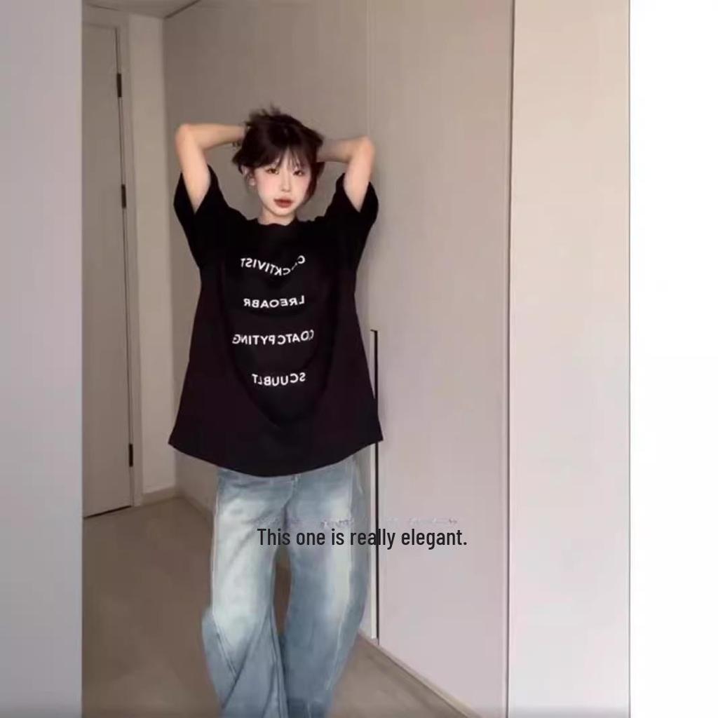 Trendy American Black Oversized Slim Fit Short-Sleeve T-Shirt for Women & Couples