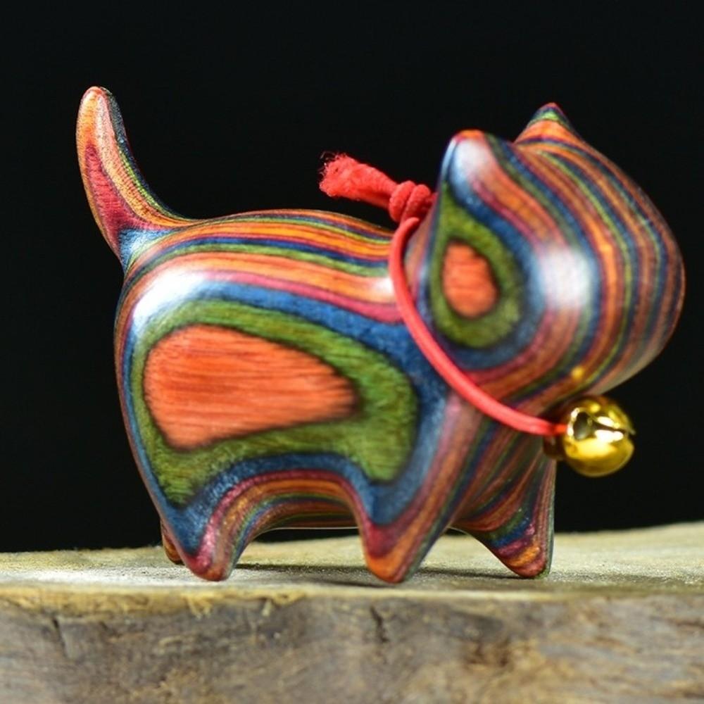 Wood Carving Wooden Cat Figurine Handmade Kitten Sculpture Lucky Cat Ornament Bookshelf Display