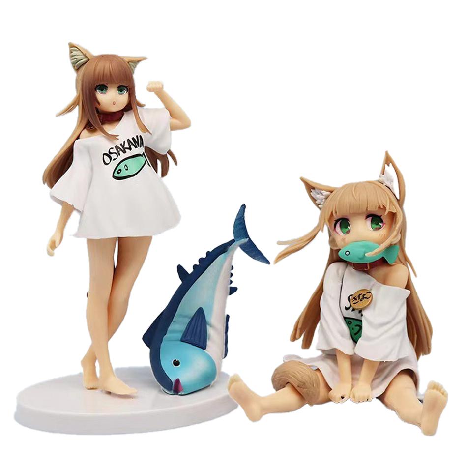 Аниме Фигурка Золотая Голова Мой Кот - Кавайная Девочка ПВХ Хобби Сакура Соевая Мука Сидит и Ест Рыбу Модель Кукла Игрушки Рождественские Подарки