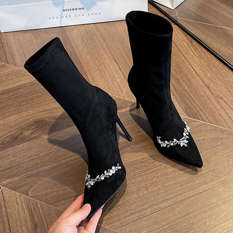 Women's Ankle Boots High Heels Luxury Shoes for Woman Pointed Toe Suede 2025 Sexy Pumps Winter Elegant Botas De Sujer