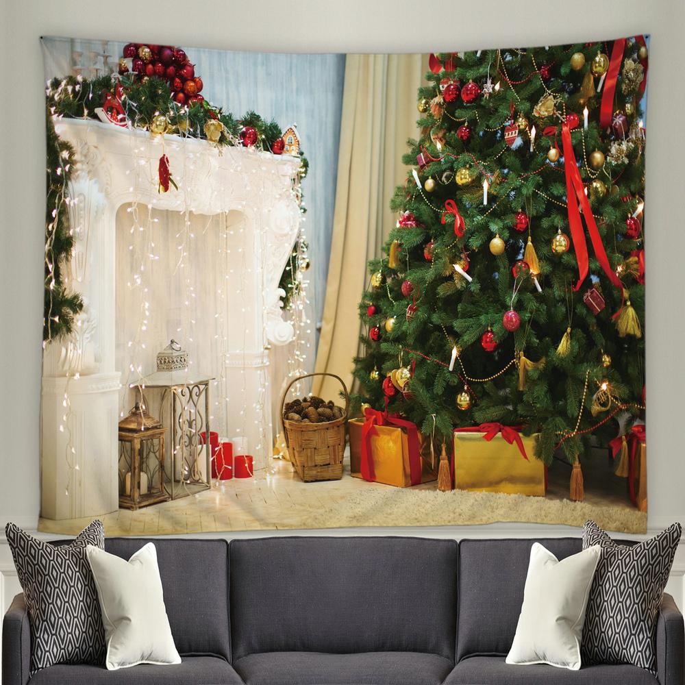 С Рождеством Санта-Клаус, Рождественская елка, камин, гобелен с принтом, украшение для дома, гостиной, спальни, стены, гобелен