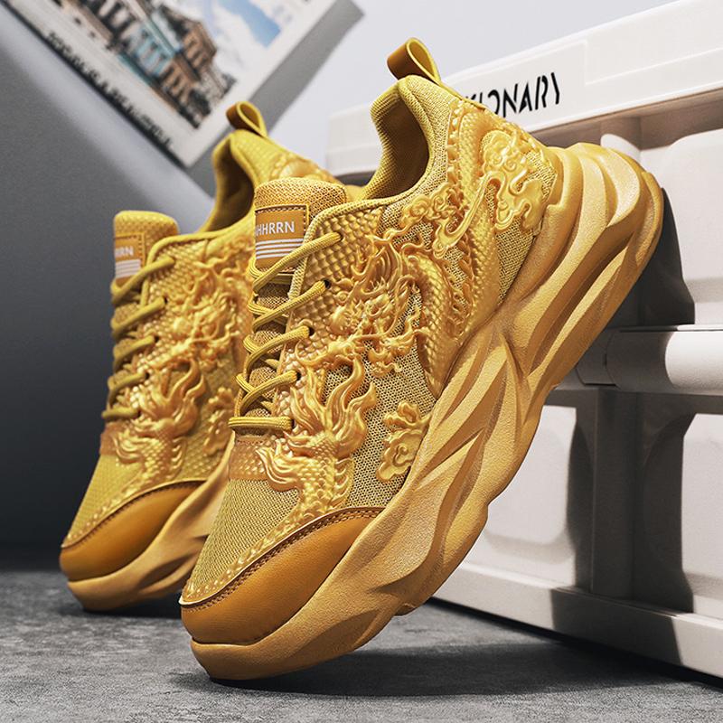 2024 Последние повседневные мужские туфли Красные молодежные драконьи года Универсальные спортивные туфли Толстая подошва Легкие повседневные туфли Дышащие