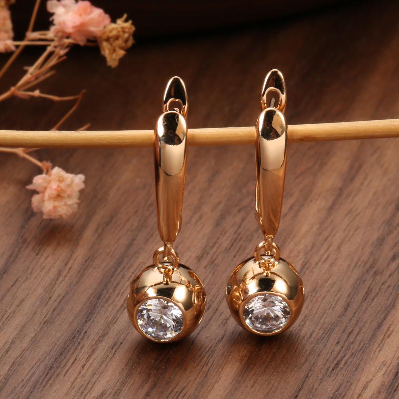 Kinel Rose Gold Color Orb Pendant Necklace Earrings Daily Easy Matching Fine Jewelry Set