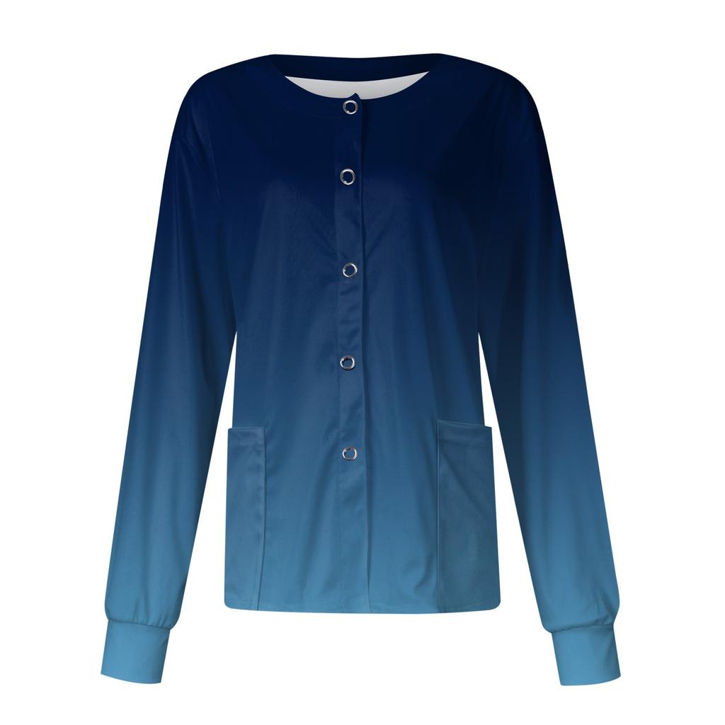 Женский рабочий комбинезон с длинным рукавом и карманом, воротник-стойка с градиентом, однобортный защитный комбинезон, кардиган, куртка, топ