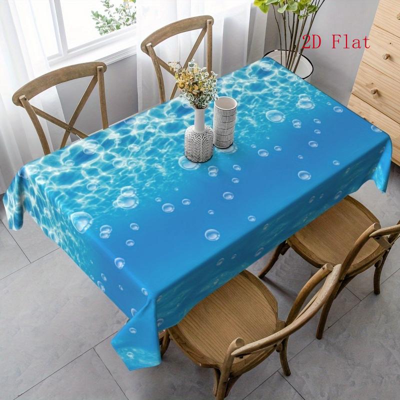 2D Flat 1pc-tropical Blue Wave Tablecloth Suitable for Indoor and Outdoor Dining Decoration, 2D Flat