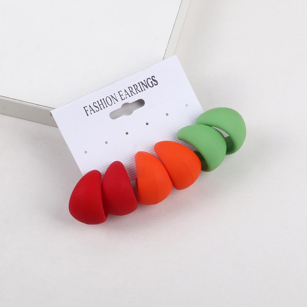 New Korean Multicolored Wide C-Shape Acrylic Hoop Earrings 3 Pair/Set Neon Geometric Moon Earrings Statement Jewelry for Women