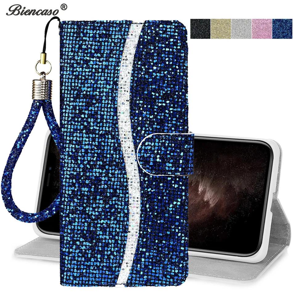 Bling Glitter Wallet Phone Case For iPhone 16 15 X Xr 10 Xs 14 11 Pro Max 12 13 mini Leather Purse 8 7 Plus SE 2020 Girls Cover
