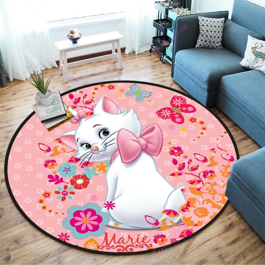 Милый круглый ковер с изображением Марии и кота, розовый кот, круглый ковер с рисунком кота, напольный коврик, противоскользящий коврик для стула для детей, детский игровой коврик