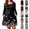 Plus Size Women's Gradient Print Casual Spring/Autumn Pocket Round Neck Long Sleeve Dress