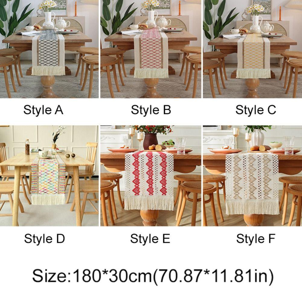 Nordic Style Bohemian Table Runner Diamond Pattern with Tassel Table Cover Cotton and Linen Rustic Christmas Table Cloth